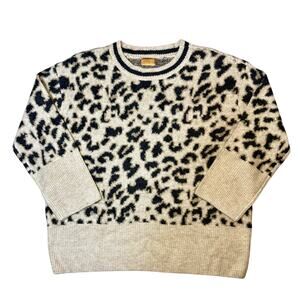 Pol Sweater Medium Tan Black Leopard Print Oversized Chunky
